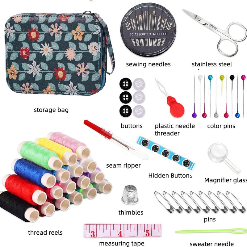 Bobode Printing Vines Sewing Project Kits,Travel Portable Sewing Set with Zipper Sewing Case,87 PCS Professional Sewing Supplies Accessory for Adults,Emergency, Home - Image 4